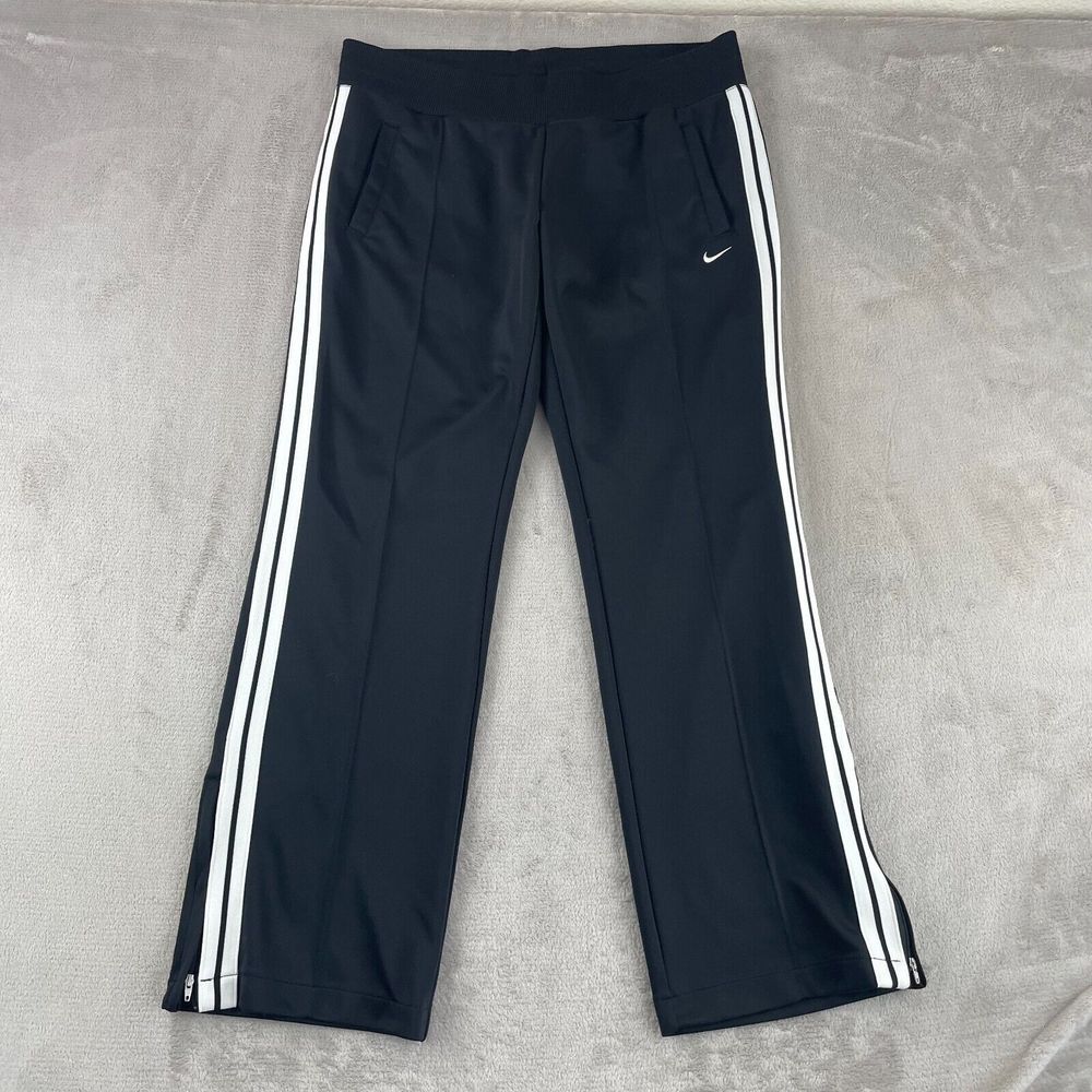 NIKE‎ Striker Warm Up Pants Women Large (34x31) Black Striped Ankle Zip Active